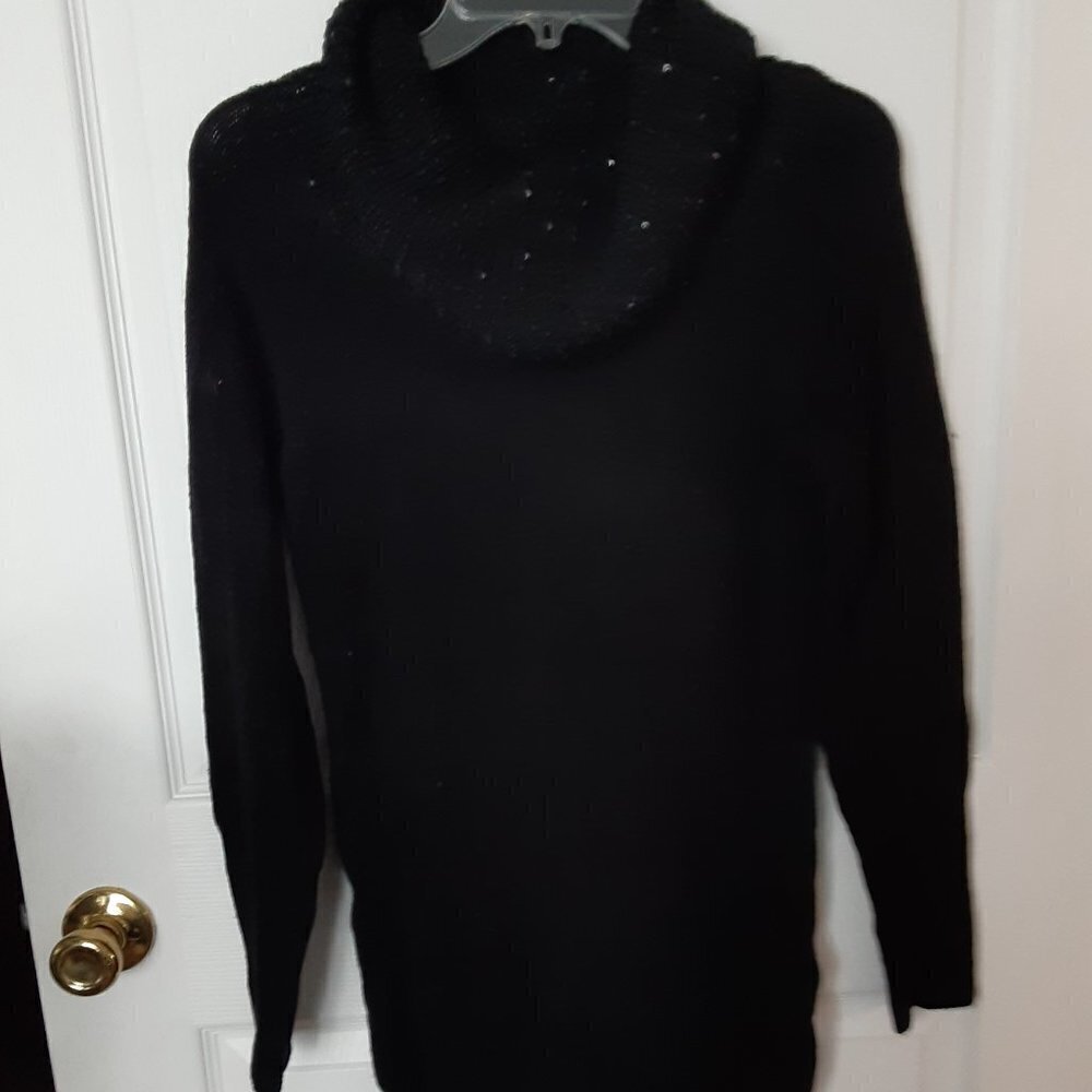 Hooked Up Size Small Black w/Sequined Cowl Neck Sweater w/ 25" Sleeves